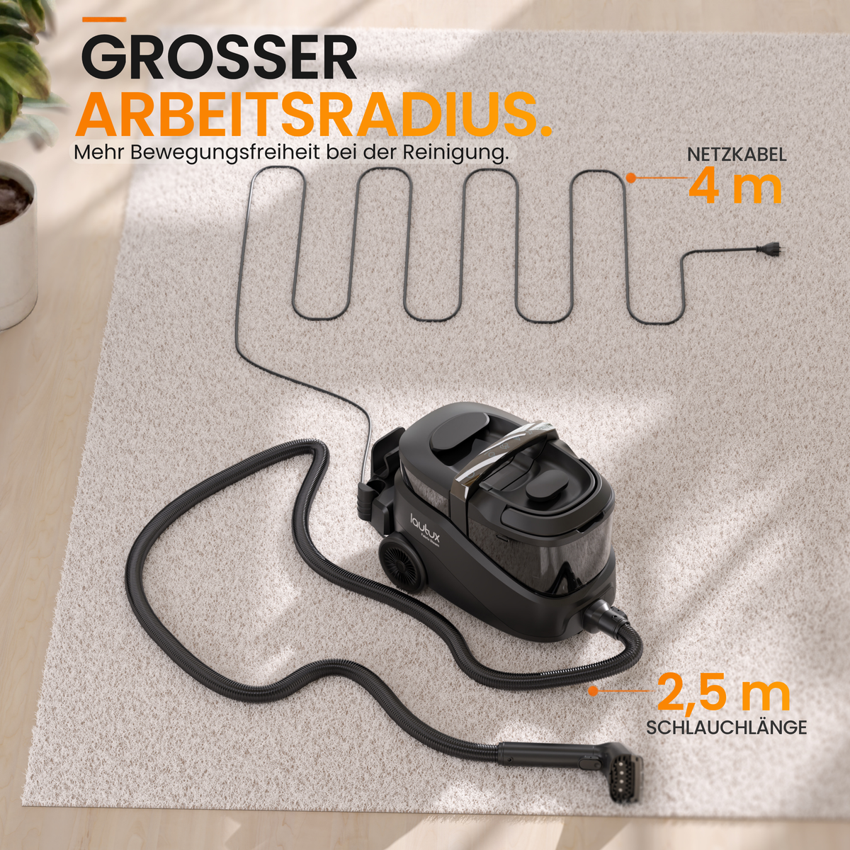 6,5 m Radius zur bequemen Nutzung